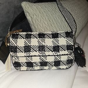 NWT Checkered Beaded Bag With Bird Charm